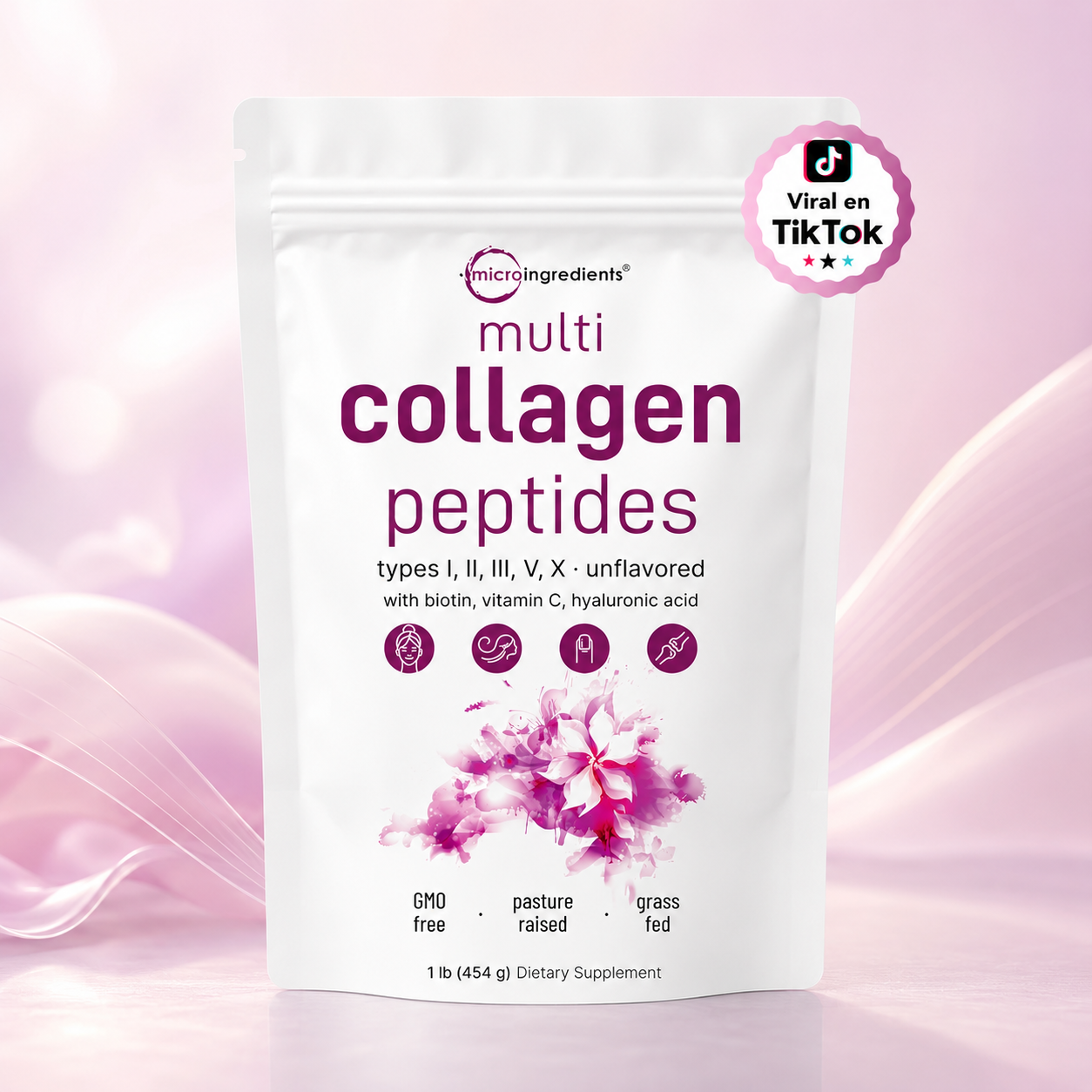 Multi Colágeno Péptidos 8 en 1 Importado con Biotina, Ácido Hialurónico y Vitamina C