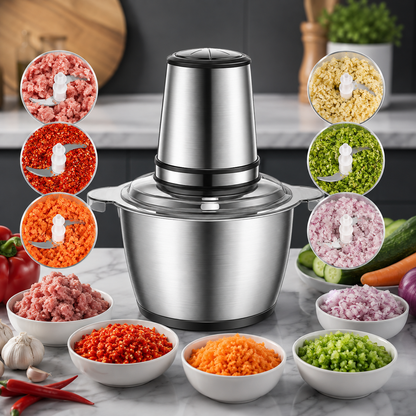 Picadora Eléctrica de Alimentos 2 Litros con Recipiente de Acero Inoxidable