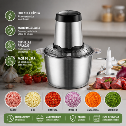 Picadora Eléctrica de Alimentos 2 Litros con Recipiente de Acero Inoxidable