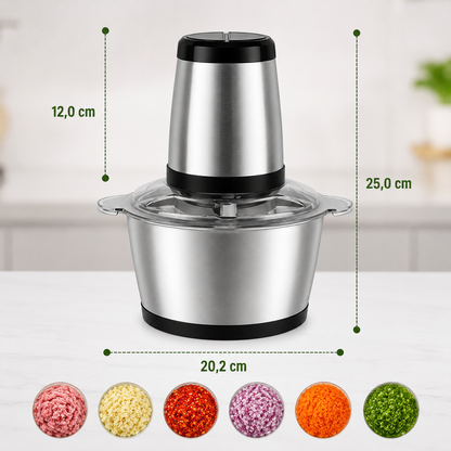 Picadora Eléctrica de Alimentos 2 Litros con Recipiente de Acero Inoxidable