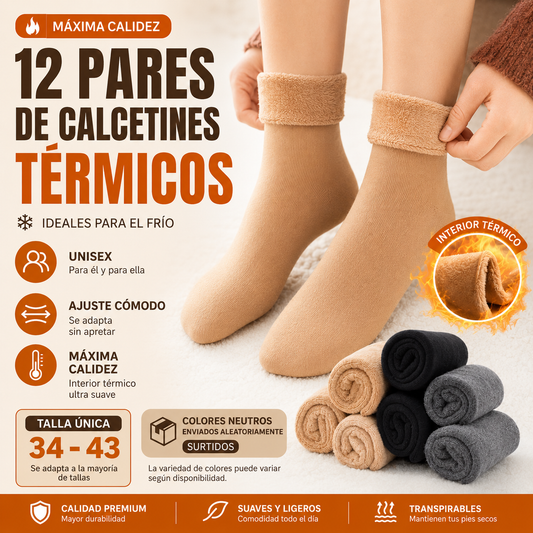 Pack 12 Pares de Calcetines Térmicos Forrados para Invierno