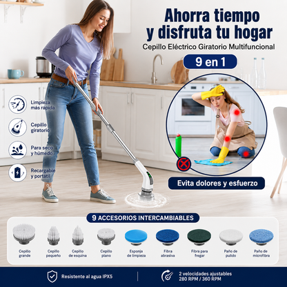 Cepillo Eléctrico Inalámbrico Recargable 9 en 1 para Limpieza