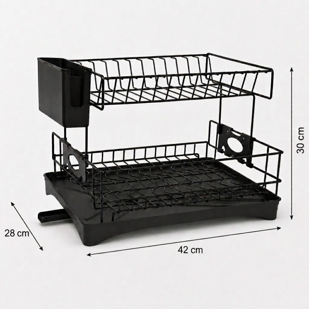 Escurridor de Platos de 2 Niveles de Acero con Drenaje Automático