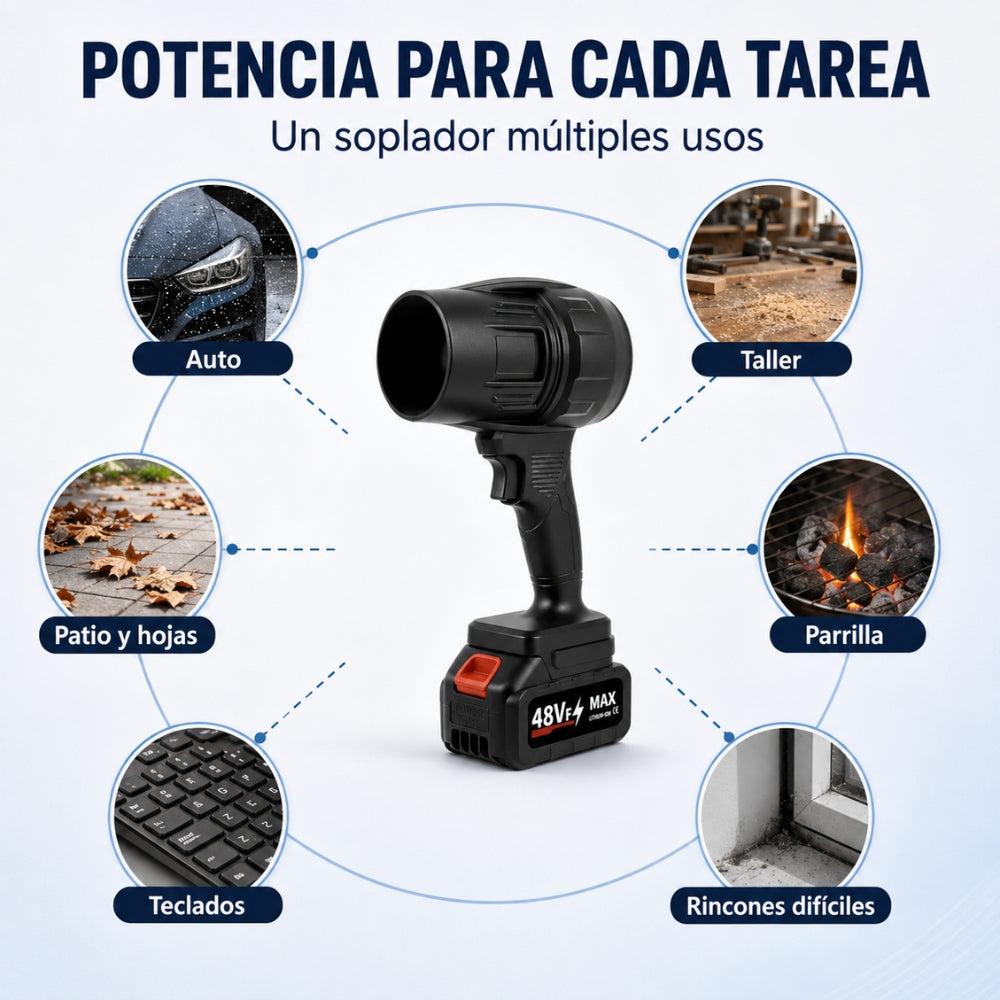 Soplador de Aire Turbo Inalámbrico + 2 Baterías 48V + Maletín